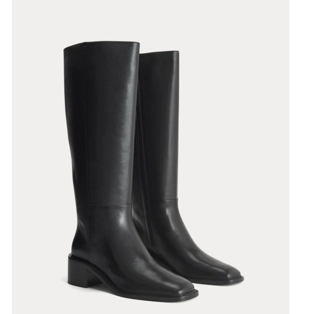 Everlane Black Leather Knee-High City Boot Square Toe Block Heel Women 8 NEW